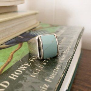 Vintage Amazonite and Silver Ring - Size 9.5